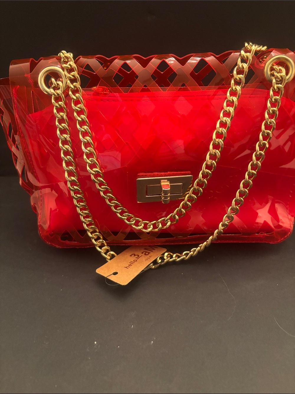 Bright Red Chain-Handle Women's Shoulder Bag with Gold Hardware